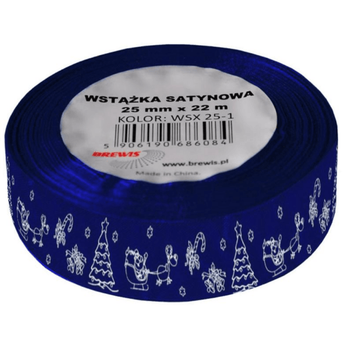 BREWIS - Szatén szalag - karácsonyi 25mm kék