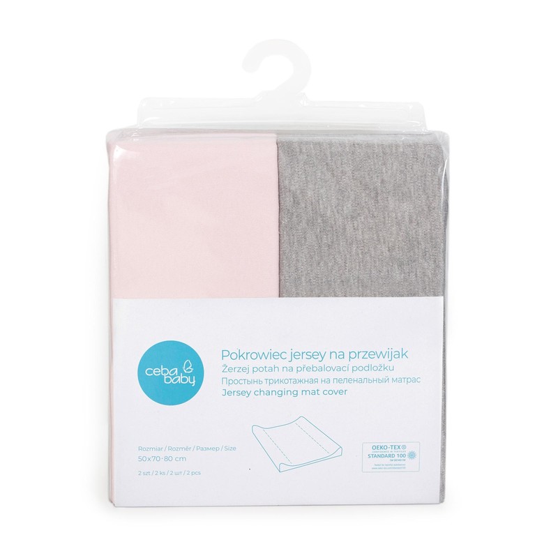 CEBA - pelenkázó szőnyeghuzat 50x70-80cm 2db Light Grey Melange+Pink