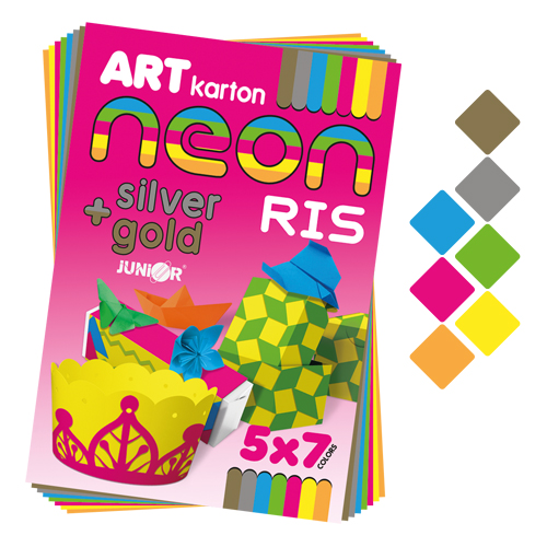JUNIOR - Színes papír mappa - rajz ART CARTON RIS NEON A4 250g (35 db) mix 7 szín/x5