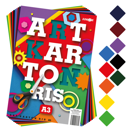 JUNIOR - Színes papírmappa - ART CARTON RIS A3 250g (50 db) mix 10 szín/x5