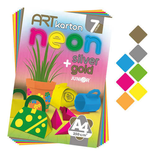 JUNIOR - Színes papírtömb - rajzolás ART CARTON NEON A4 250g (7 db) 7 szín keveréke