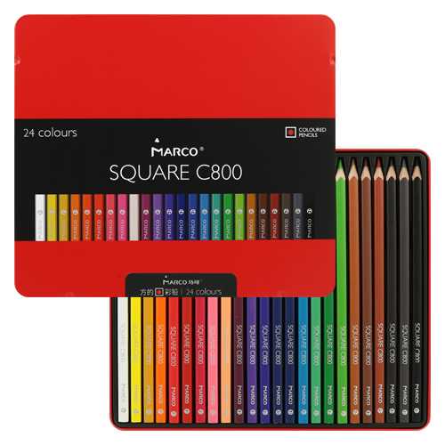 MARCO - Square C800 négyzet alakú zsírkréták - 24 darabos készlet ónban. Box of 8 crayons - 8 db zsírkréta