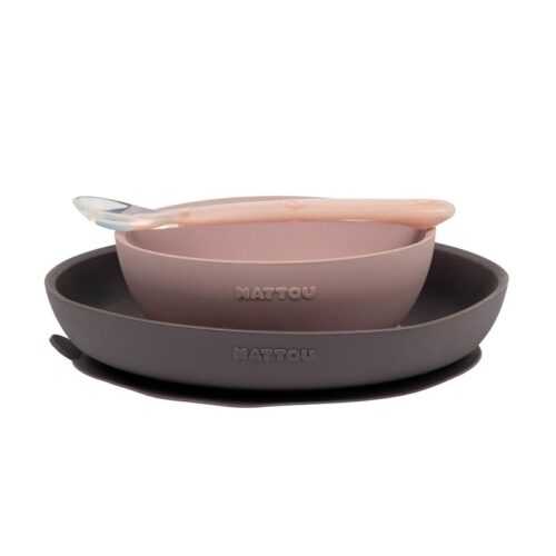 NATTOU - Étkező szilikon 3 darabos készlet lila és rózsaszín BPA mentes