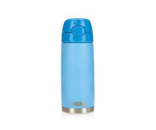 NUBY - Rozsdamentes acél termo bögre szívószállal 420 ml 24m+ kék