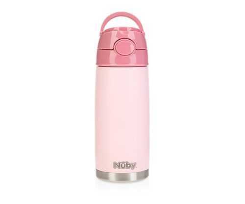 NUBY - Rozsdamentes acél termo bögre szívószállal 420 ml 24m+ pink