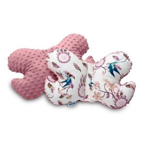 SENSILLO - Pillangó alakú párna Minky rózsaszín madarak