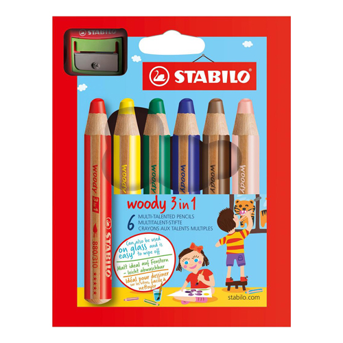 STABILO - Fás zsírkréták 3 az 1-ben készlet 6 db + ceruzahegyező