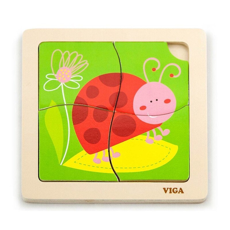 VIGA - Fa képes kirakó puzzle Viga 4 db Katica