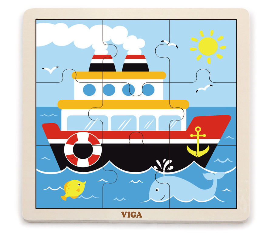 VIGA - Fa kirakó játék hajó 9db