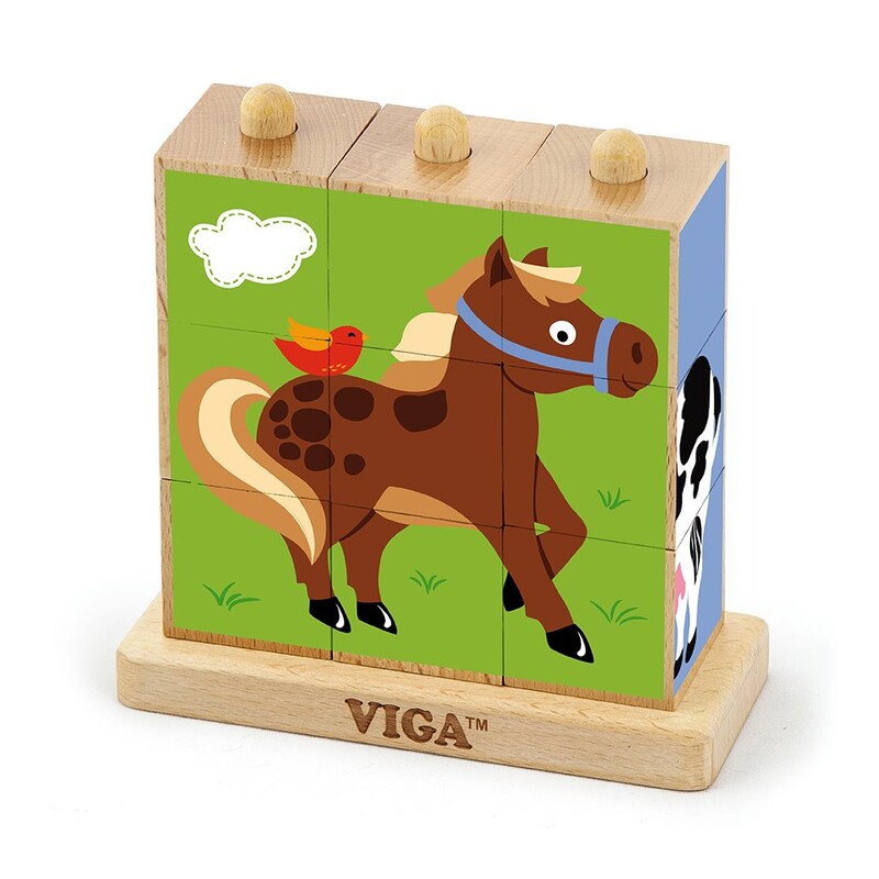 VIGA - Fa pálcikás képes kockák Viga Farm