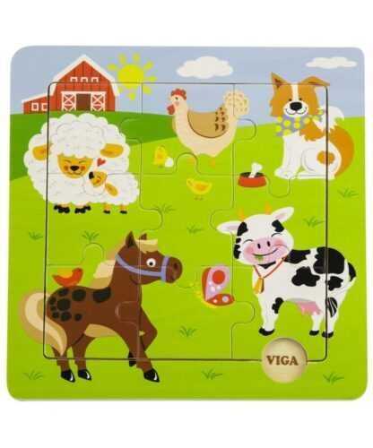 VIGA -  Fa puzzle Farmon élő állatok 9db