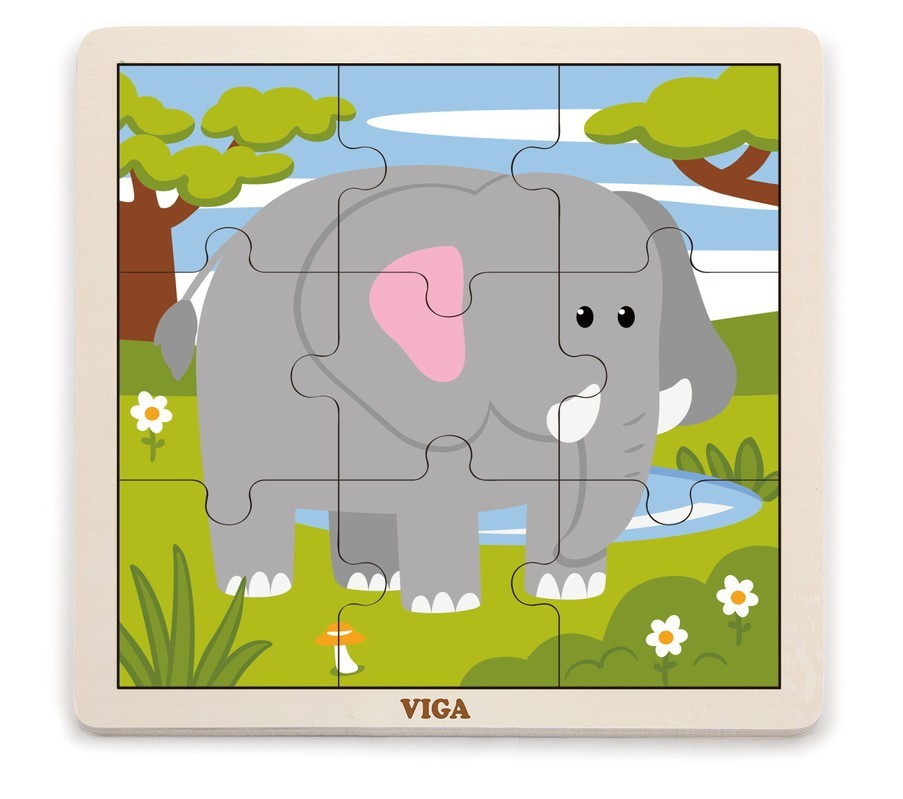 VIGA - Fa puzzle elefánt 9db