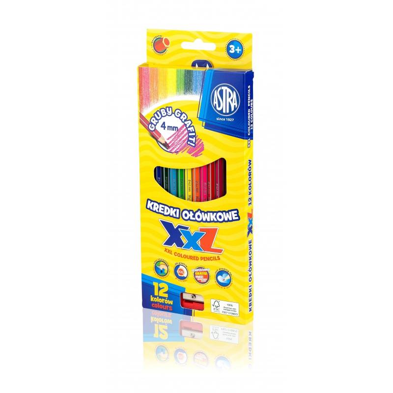 ASTRA - Hatszögletű színezőceruza XXL tintával 12db + ceruzahegyező