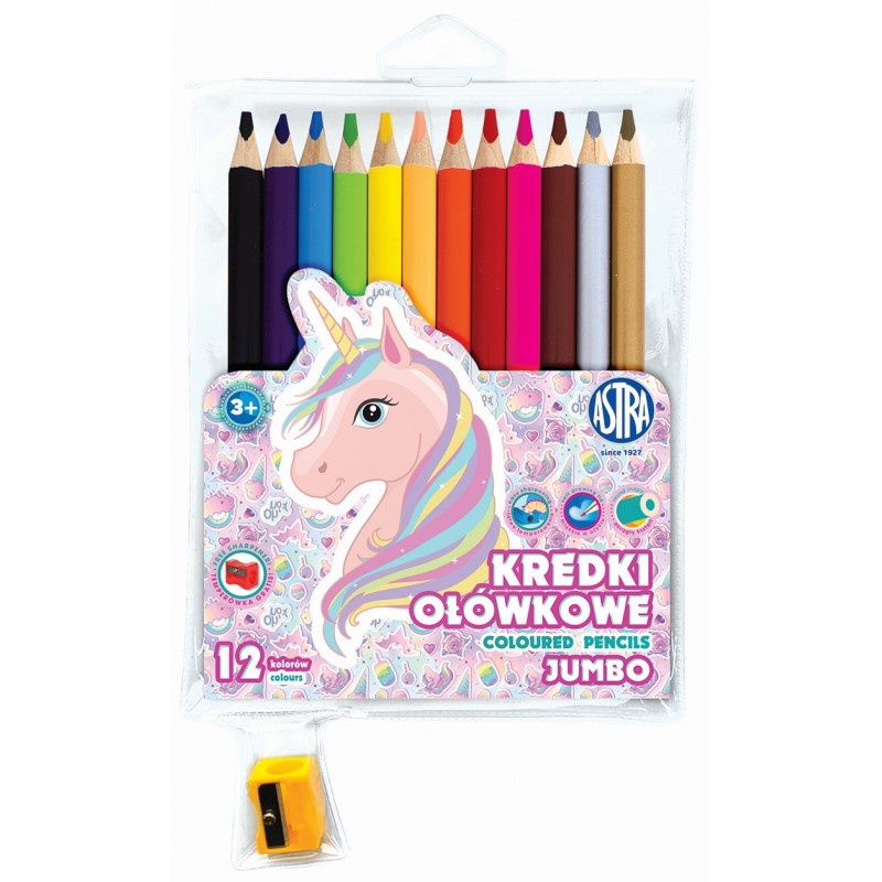 ASTRA - JUMBO iskolai színező tollak 12db + UNICORN ceruzahegyező