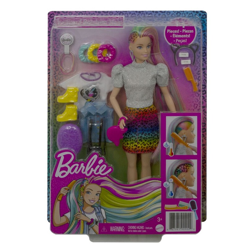 MATTEL - Barbie Leopardia szivárványos hajjal és kiegészítőkkel