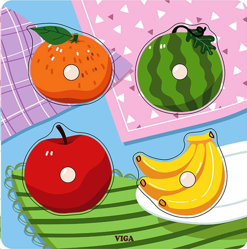 VIGA -  Fa puzzle Gyümölcsök 4db