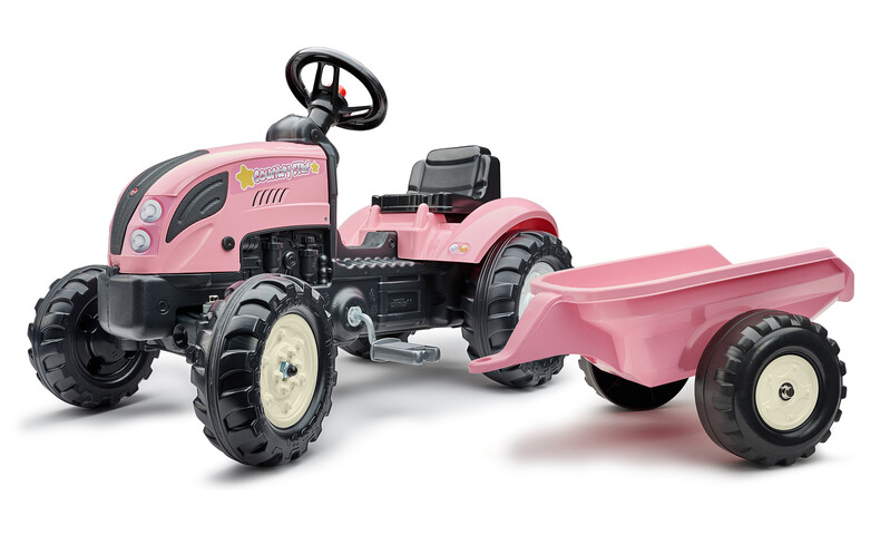 FALK - pedálos traktor Country Star pótkocsival - rózsaszín