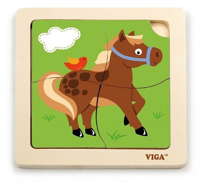 VIGA - Fa képes kirakó puzzle Viga 4 db lovacska