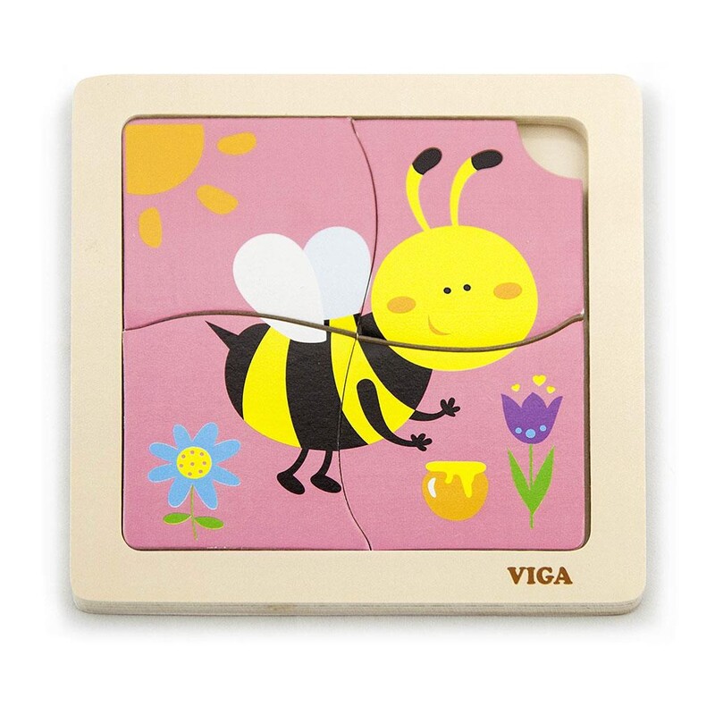 VIGA - Fa képes kirakó puzzle Viga 4 db méhecske