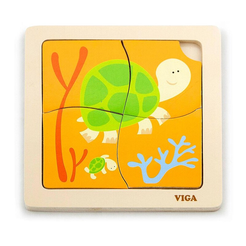VIGA - Fa képes kirakó puzzle Viga 4 db teknősbéka