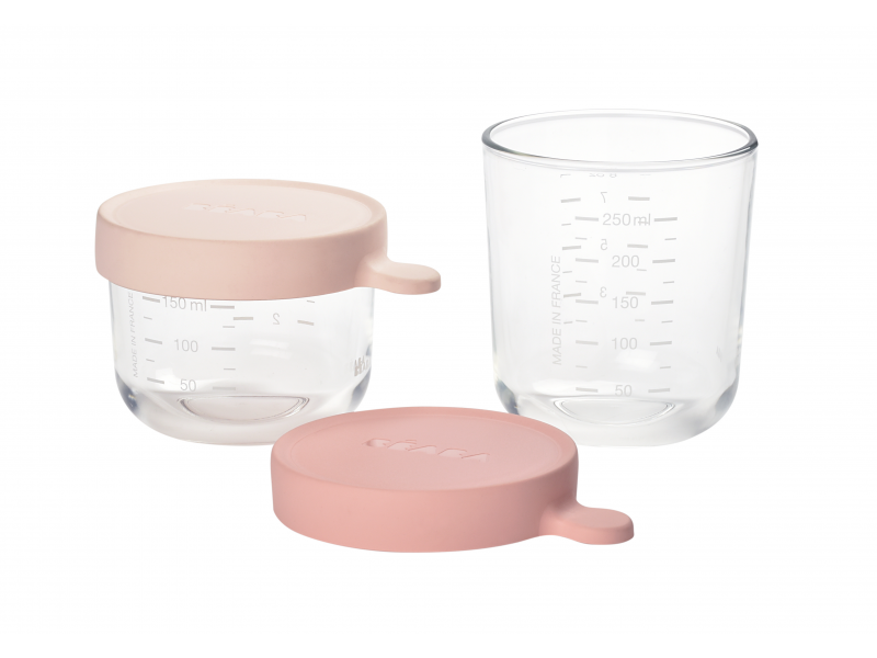BEABA - Üveg ételhordó pohár 2db 150ml / 250ml Old Pink
