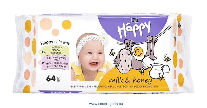 BELLAHAPPY - BABY nedves törlőkendők tej és méz 64 db