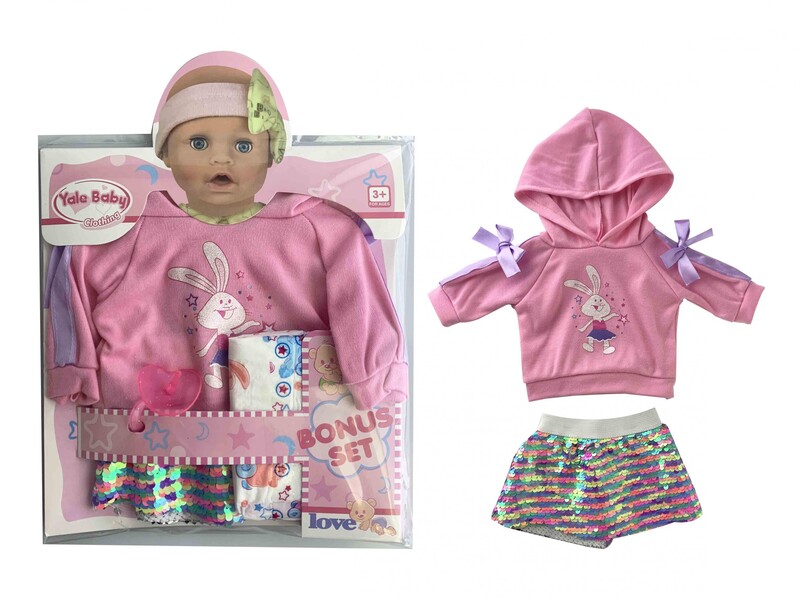 MAC TOYS - Flitteres rövidnadrág pulóverrel babának 40-43 cm-es babához