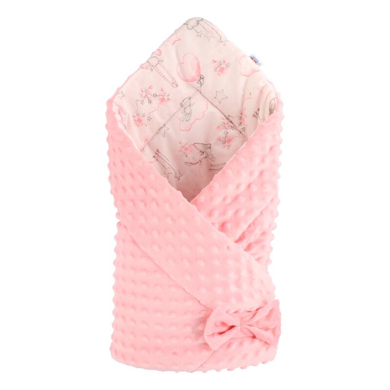 NEW BABY - Kétoldalas pólya Minka 75x75 cm macik és nyuszik rózsaszín