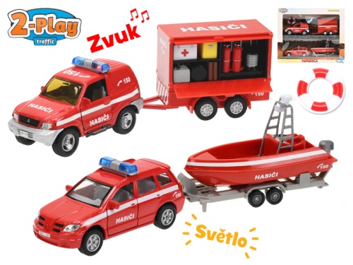 MIKRO TRADING - 2-Play tűzoltóautó CZ 13cm fém pótkocsival és kocsival