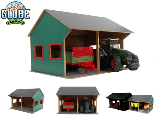MIKRO TRADING - Kids Globe Farming fa garázs 44x53x37cm 1:16 2 traktorhoz