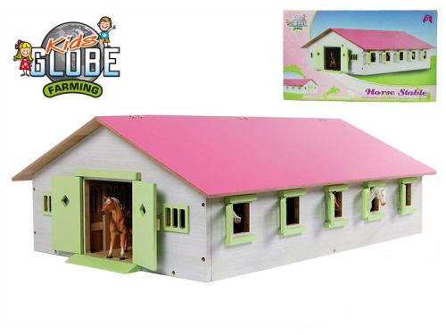 MIKRO TRADING - Kids Globe Horses lóistálló lovaknak fából 62x43x22cm 1:32 rózsaszín dobozban