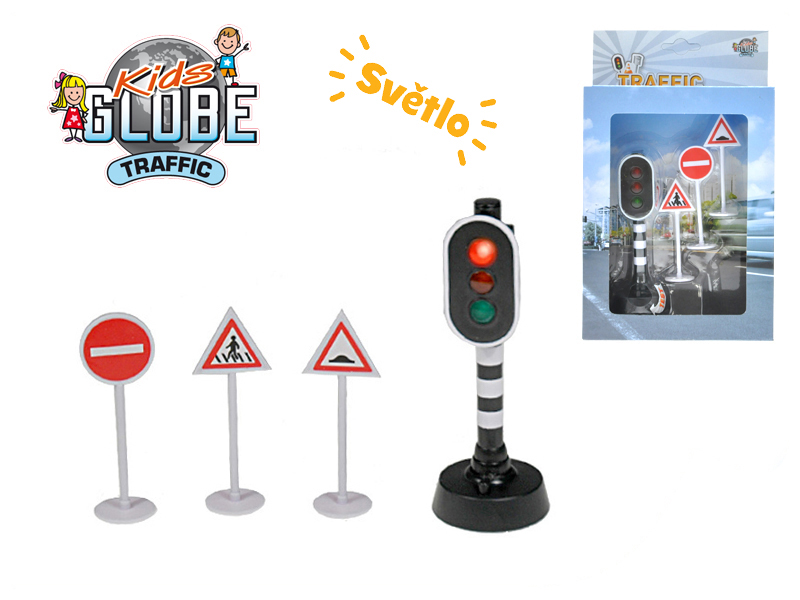 MIKRO TRADING - Kids Globe Traffic közlekedési lámpa 13cm elemmel működtethető fény + 3 jelzőfény dobozban