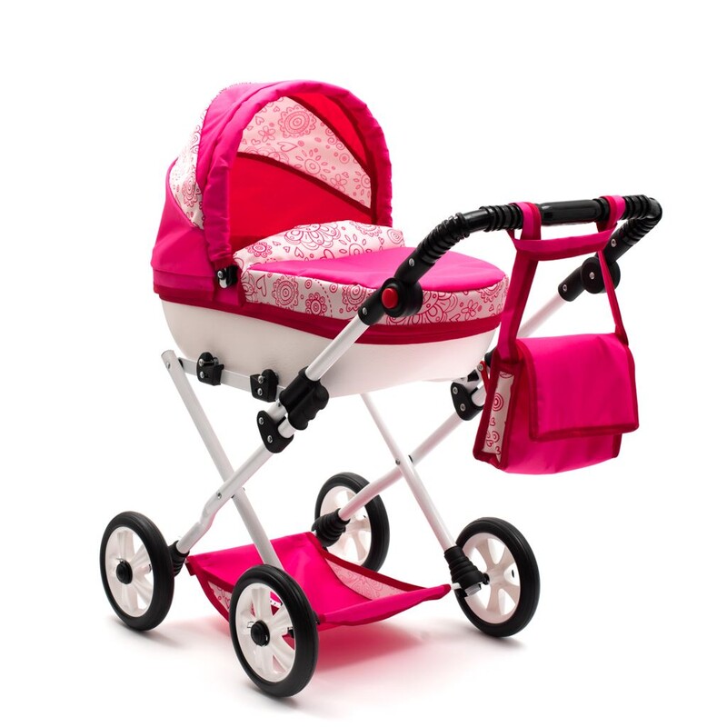 NEW BABY - Játék babakocsi COMFORT rózsaszín szivecskés