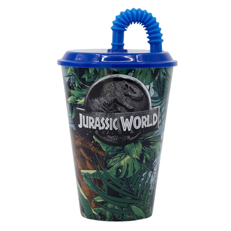 STOR - Műanyag pohár fedéllel és szívószállal JURASSIC WORLD Dinoszaurusz