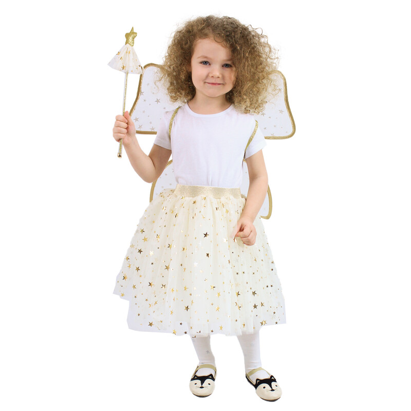 RAPPA - Gyermek tütü szoknya jelmez arany tündér pálcával és szárnyakkal e-package