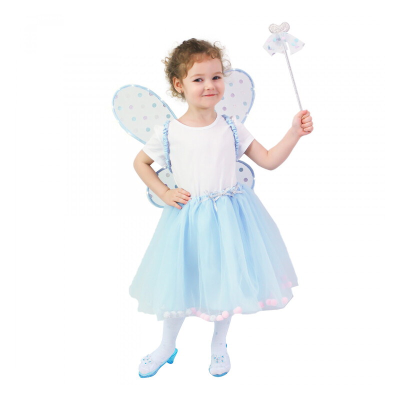RAPPA - Gyermek tütü szoknya tündér jelmez Kék világító szárnyakkal e-package