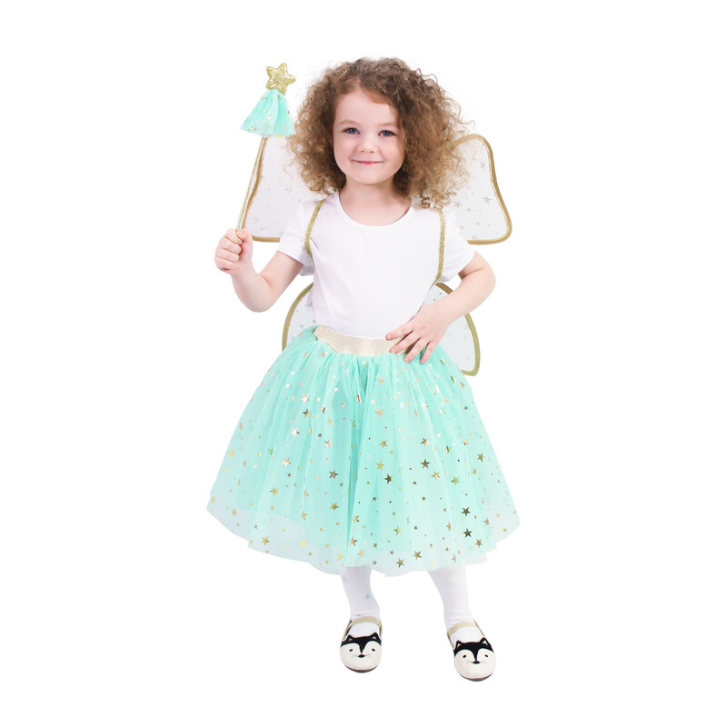 RAPPA - Gyermek tütüszoknya jelmez Zöld tündér pálcával és szárnyakkal