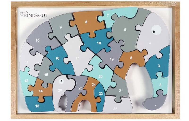 KINDSGUT - Fa kirakós játék számokkal Elefánt