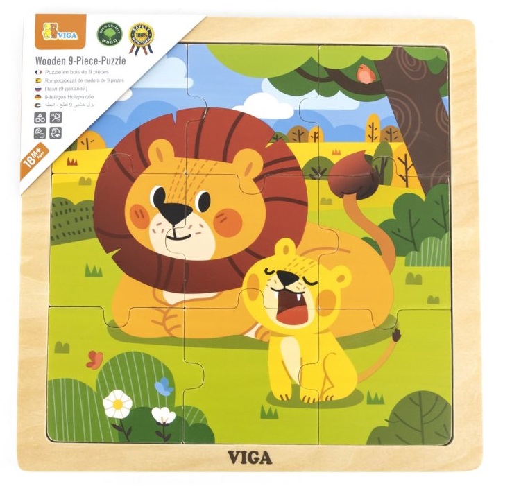 VIGA - Fa puzzle oroszlán 9 db