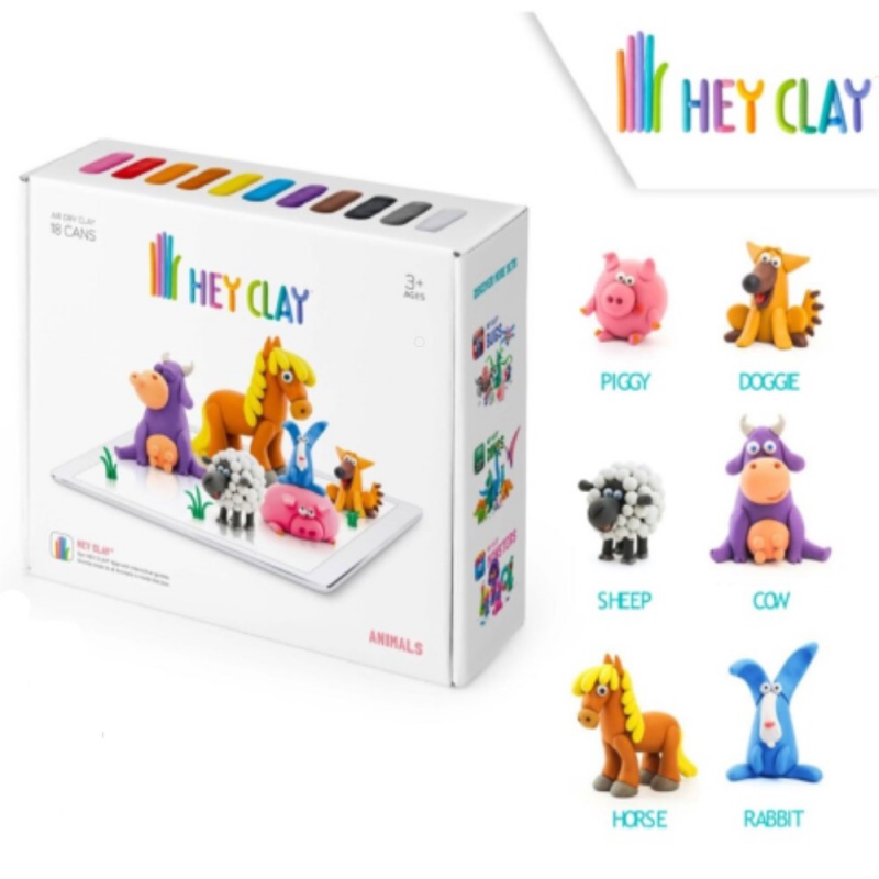 KIDS LICENSING - HEY CLAY Kreatív modellező készlet - Állatok (18 darab gyurma)