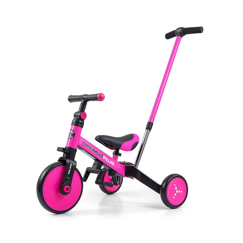 MILLY MALLY - Gyerek háromkerekű bicikli 4az1-ben Optimus Plus tolókarral pink