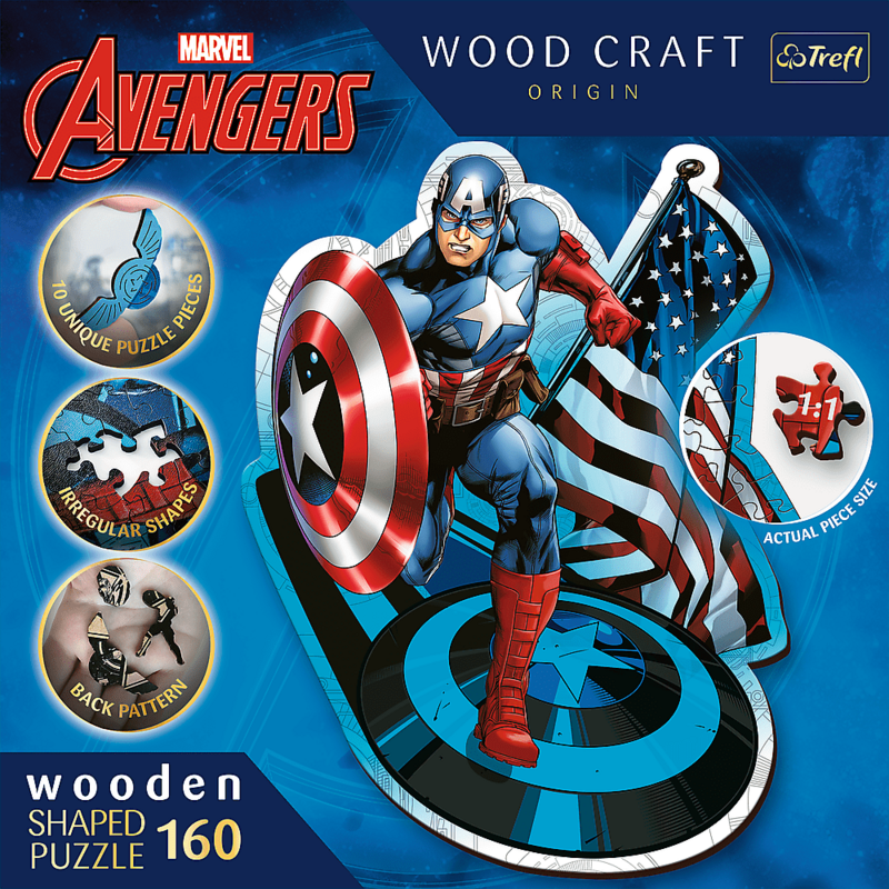 TREFL -  Wooden puzzle 160 darab - Fearless Amerika Kapitány / Disney Marvel Heroes