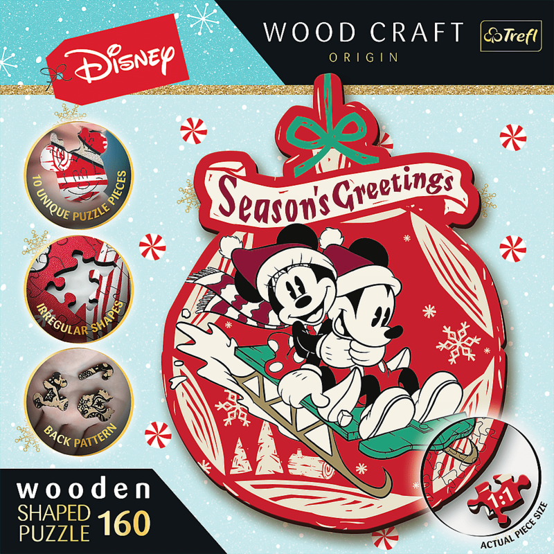 TREFL -  Wooden puzzle 160 darab - Mickey és Minnie karácsonyi kalandja / Disney