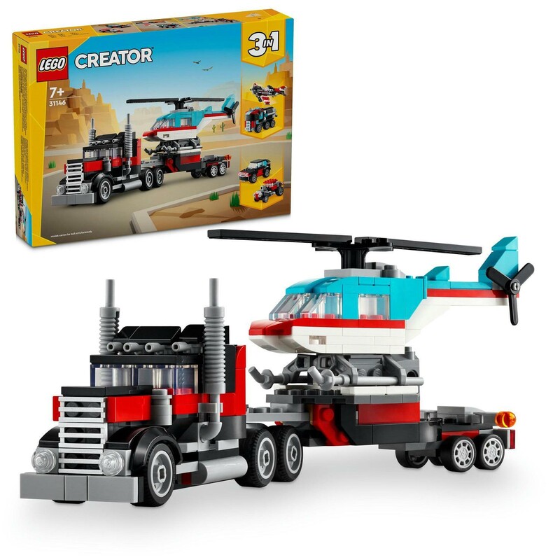 LEGO -  Creator 3 az 1-ben 31146 teherautó lapos ággyal és helikopterrel