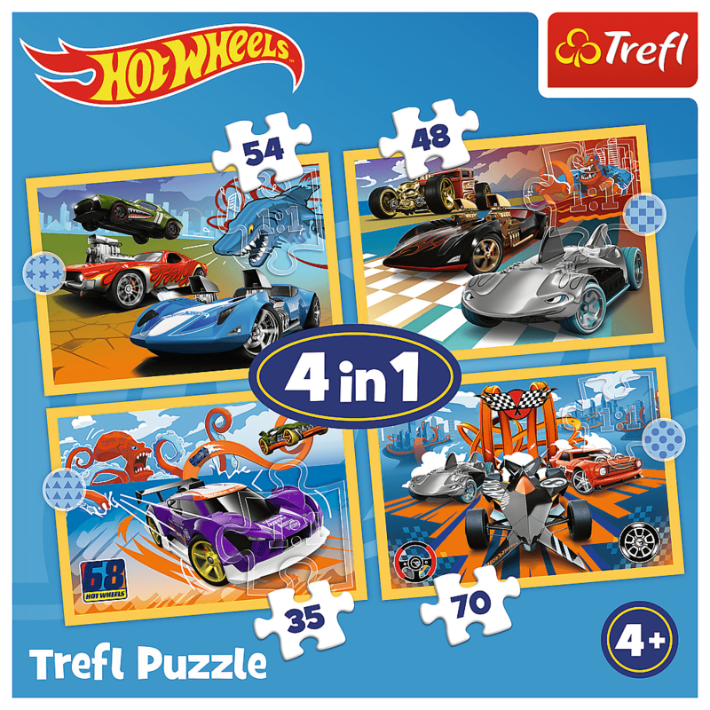 TREFL - Puzzle 4 az 1-ben – Hot Wheels / Hot Wheels járművek