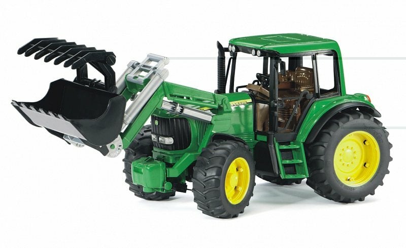 BRUDER - Farmer John Deere traktor homlokrakodóval