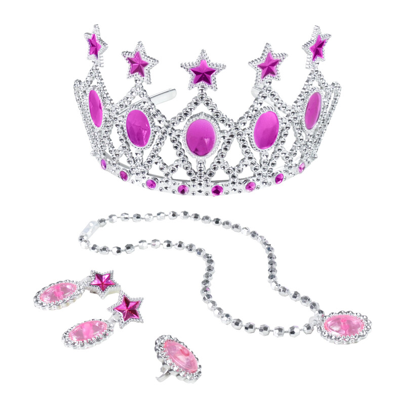 RAPPA - Hercegnő korona rózsaszín fülbevalóval és nyaklánccal