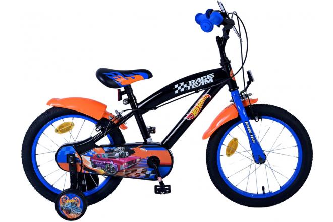VOLARE - Hot Wheels gyerek kerékpár - fiú - 16 hüvelykes - fekete narancssárga kék - két kézifék